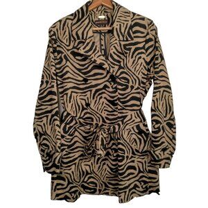 Dana Buchman Blazer Jacket Small Long Animal Print Brown Black Zebra Cotton Belt